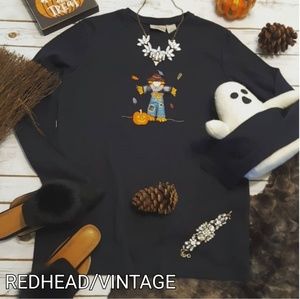 Halloween Embroidered Pumpkin Scarecrow Fall Shirt